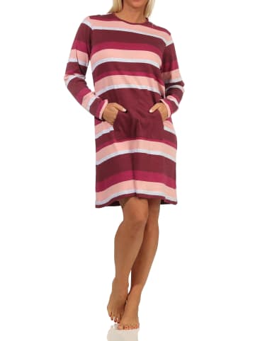 NORMANN Kuschel interlock Nachthemd Streifen und aufgesetzter Tasche - 69912 in rosa