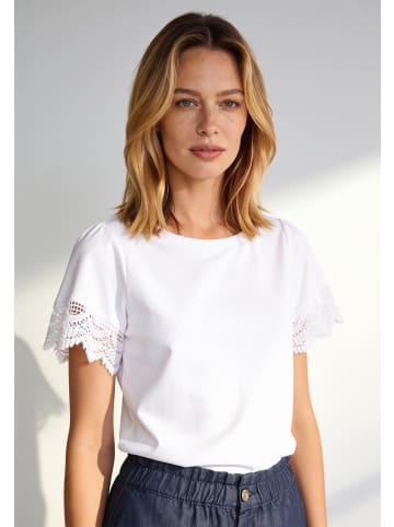 More & More verspieltes Kurzarmshirt, Spitzenärmel in white