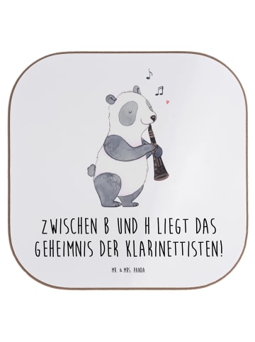 Mr. & Mrs. Panda Bierdeckel Klarinette Geheimnis mit Spruch in Weiß