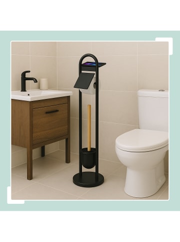 relaxdays WC Garnitur Schwarz/ Natur - (B)21,5 x (H)79 x (T)21,5 cm