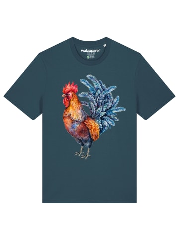 wat? Apparel T-Shirt Grimmiger Gockel in Petrol