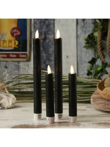 MARELIDA LED Stabkerzen Flamme Echtwachs 2er Set in schwarz - H: 15cm