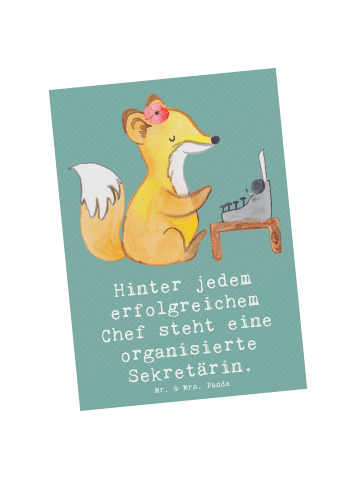 Mr. & Mrs. Panda Postkarte Hinter jedem erfolgreichem Chef steht... in Meeresbrise