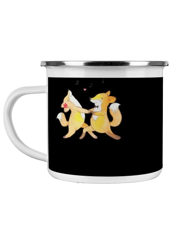 Mr. & Mrs. Panda Camping Emaille Tasse 15. Hochzeitstag Gläserne... in Schwarz