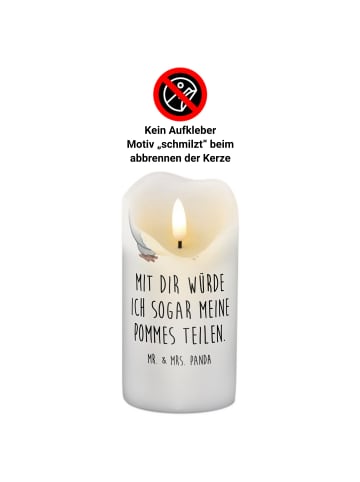 Mr. & Mrs. Panda Kerze Pinguin Pommes mit Spruch in Weiß