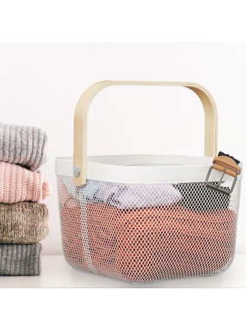 relaxdays 2 x Drahtkorb in Weiß/ Natur - (B)26 x (H)17,5 x (T)24 cm