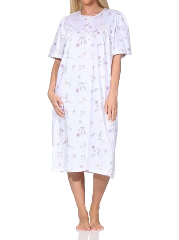 NORMANN Kurzarm Nachthemd floraler Print Knopfleiste am Hals in flieder