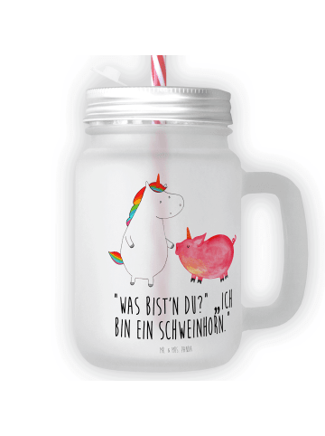 Mr. & Mrs. Panda Trinkglas Mason Jar Einhorn Schwein mit Spruch in Transparent