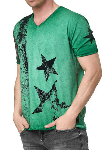 Rusty Neal USA T-Shirt Stars and Stripes V-Neck im Used-Look in Grün