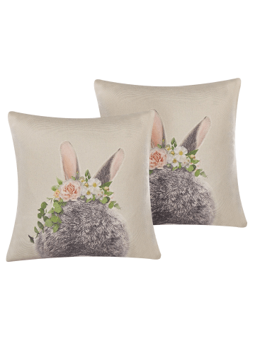 Beliani 2er-Set Dekokissen FATSIA in Grau/Beige/Grün