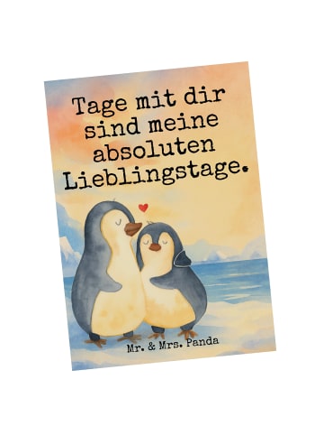 Mr. & Mrs. Panda Postkarte Pinguin umarmen Design mit Spruch in Weiß