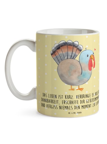 Mr. & Mrs. Panda Kaffeebecher Thanksgiving Truthahn mit Spruch in Gelb Pastell