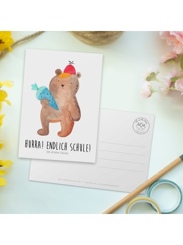 Mr. & Mrs. Panda Postkarte Bär Schultüte mit Spruch in Weiß
