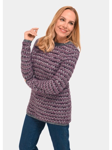 GOLDNER Kurzgröße:  Pullover Trageangenehmer Pullover, Strukturmix in schwarz / lila / stein / geringelt