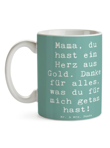 Mr. & Mrs. Panda Kaffeetasse Spruch Mama Herz Gold mit Spruch in Meeresbrise