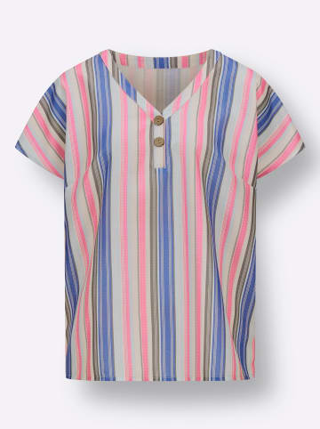 Sieh an! Druckbluse in royalblau-aqua-gestreift