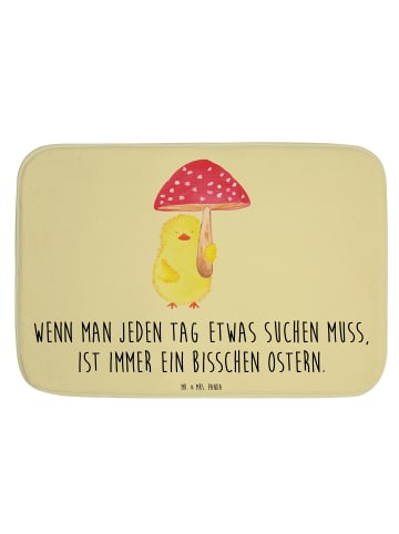 Mr. & Mrs. Panda Badteppich Küken Fliegenpilz mit Spruch in Gelb Pastell