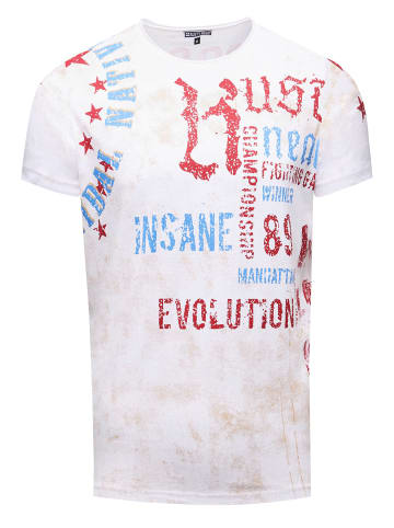 Rusty Neal Vintage Herren Oil Wash T-Shirt mit Front- & Backprint, Raw Edge in Weiß