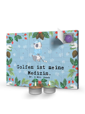 Mr. & Mrs. Panda Adventskalender Panda Golfen mit Spruch in Eisblau
