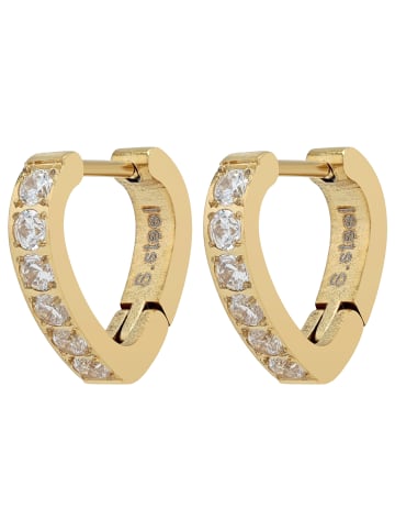 Adeliás Damen Ohrringe – Klappcreole Herz aus Edelstahl mit Strass Steinchen in gold