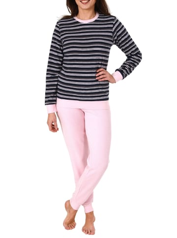 NORMANN Frottee Pyjama langarm Schlafanzug Bündchen Streifen - 49901 in marine