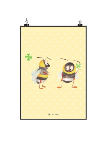 Mr. & Mrs. Panda Poster Hummeln Kleeblatt ohne Spruch in Gelb Pastell