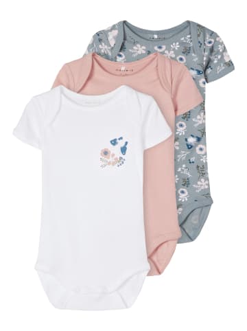 name it Mädchen Baby 3er Pack Bodies kurzarm Blumenmotiv Pale Mauve 50