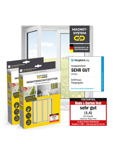 EASYmaxx Moskitonetz 2er-Set 150x130cm weiß 12 Magnetbefestigung für Fenster Transparent