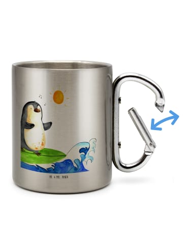 Mr. & Mrs. Panda Edelstahlbecher Pinguin Surfer ohne Spruch in Silber