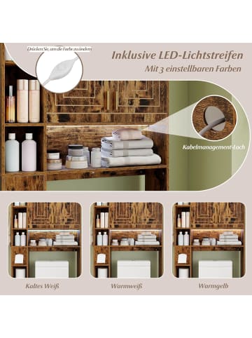 COSTWAY Toilettenregal mit Beleuchtung in Braun