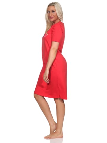 NORMANN Kurzarm Nachthemd Frontprint - 85570 in rot