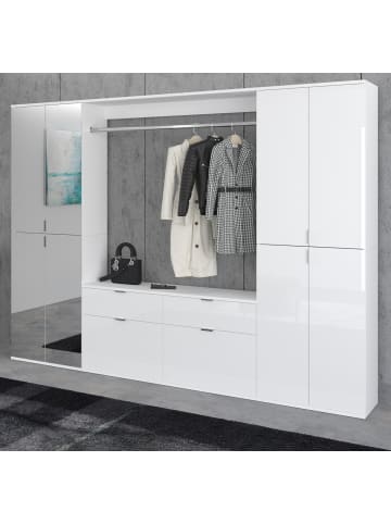 Inn.Furn Garderoben-Set weiß Hochglanz 243 cm mit Spiegel, Flurgarderobe