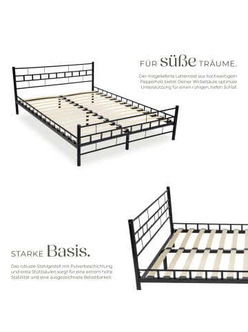 tectake Metallbett 180 x 200 cm mit robustem Stahlgestell und Holzlattenrost