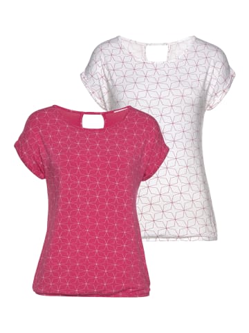 LASCANA T-Shirt in pink, weiß