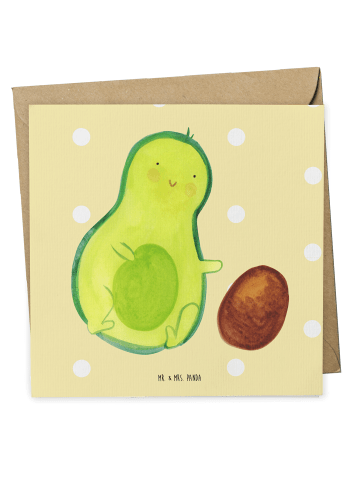 Mr. & Mrs. Panda Einladungskarte Avocado Kern rollt ohne Spruch in Gelb Pastell