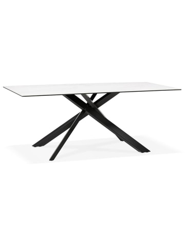 KADIMA DESIGN Robuster Keramik-Esstisch, Marmoroptik, X-förmigem Gestell in Weiß-Schwarz