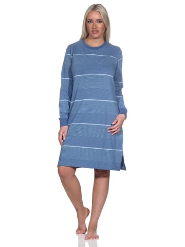 NORMANN langarm Nachthemd Bündchen Streifen - 82225 in blau