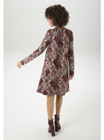 Aniston CASUAL A-Linien-Kleid in hellbeige-bordeaux-dunkelbraun