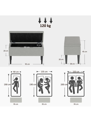 HOMCOM Sitzbank-95L x 38B x 45H cm-Grau