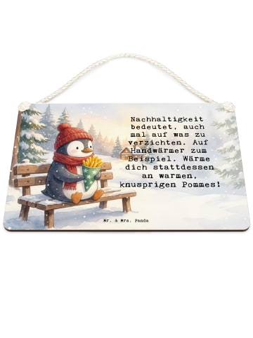 Mr. & Mrs. Panda Holzbild Pinguin Winter Pommes Design mit Spruch in Weiß