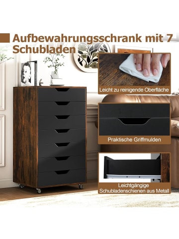 COSTWAY Rollcontainer mit 7 Schubladen in Braun