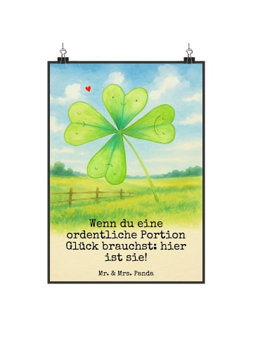 Mr. & Mrs. Panda Poster Blume Kleeblatt Design mit Spruch in Weiß
