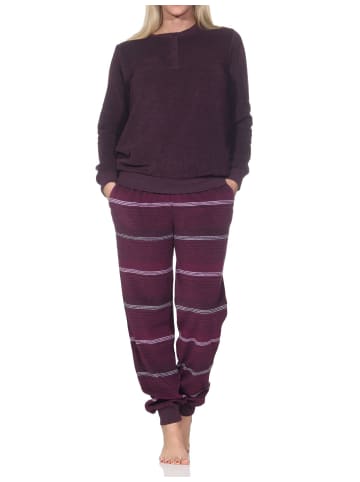 NORMANN Frottee Schlafanzug langarm Bündchen Streifenoptik in beere