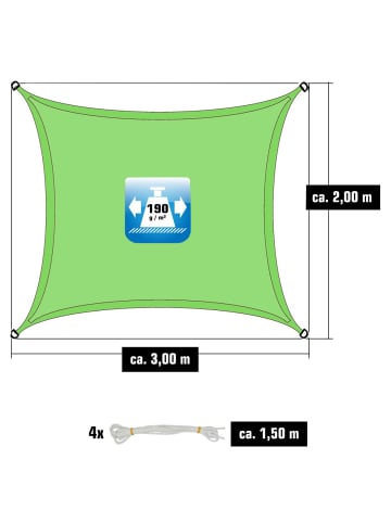 AMANKA Polyester Sonnensegel mit Befestigung 2x3m in Grün