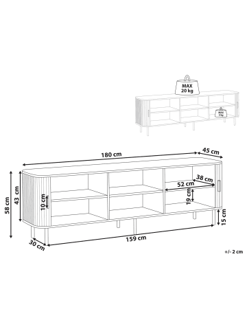 Beliani TV-Möbel BRADLEY in Schwarz - (W) 180 x (H) 58 x (L) 45 cm
