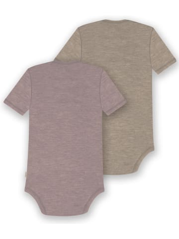 Normani Outdoor Sports 2er Set Baby Merino Body Kurzarm Tauranga in Rosa/Beige