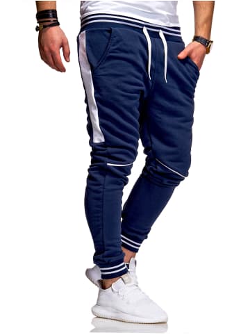 behype Jogginghose - MP1317 Lange Sporthose Trainingshose in Navy-Weiß