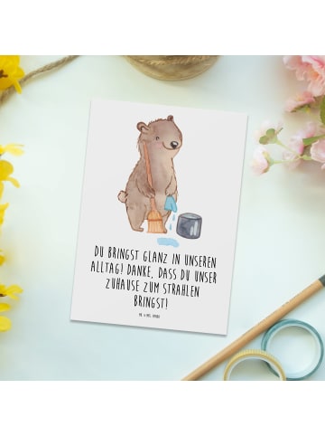 Mr. & Mrs. Panda Postkarte Glanz Putzfrau mit Spruch in Weiß