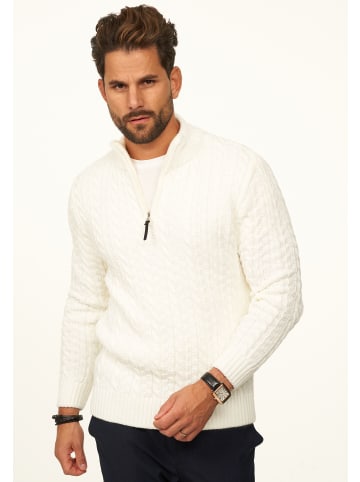 DAILY COTTON Strickpullover - als Grobstrick Troyer Pulli mit Zopfmuster für Herren in Ecru