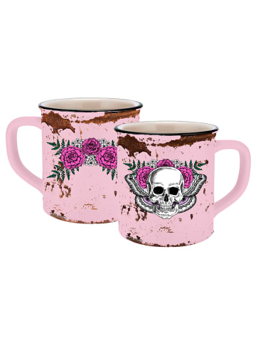 Geda Labels Tasse Lady Skull Emaille-Optik in Rosa - 400 ml